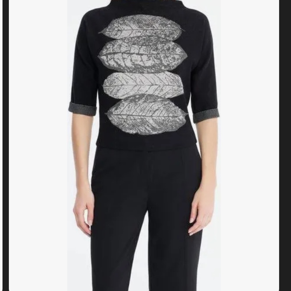 Sarah Pacini Black and Gray Leaf Print very classy!  sz 00 NWT